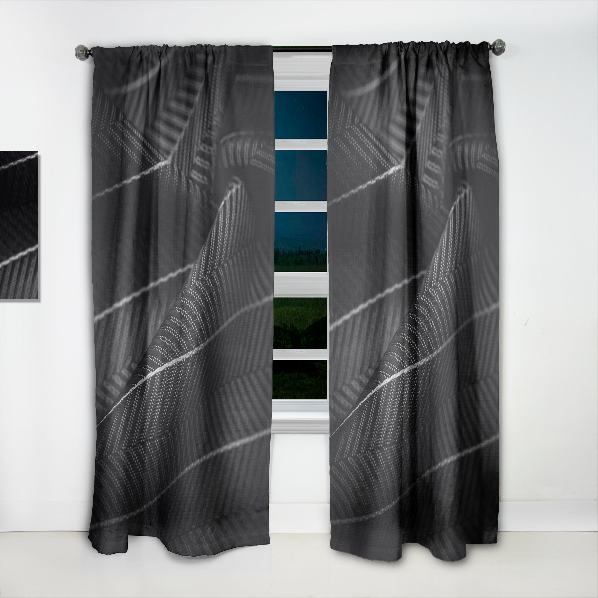 Design Art Grey Silver Silk Fabric With A Thin White Stripe - Chevron  Curtain - Velvet Room darkening - 1 panel | Wayfair, image size:2000x2000
