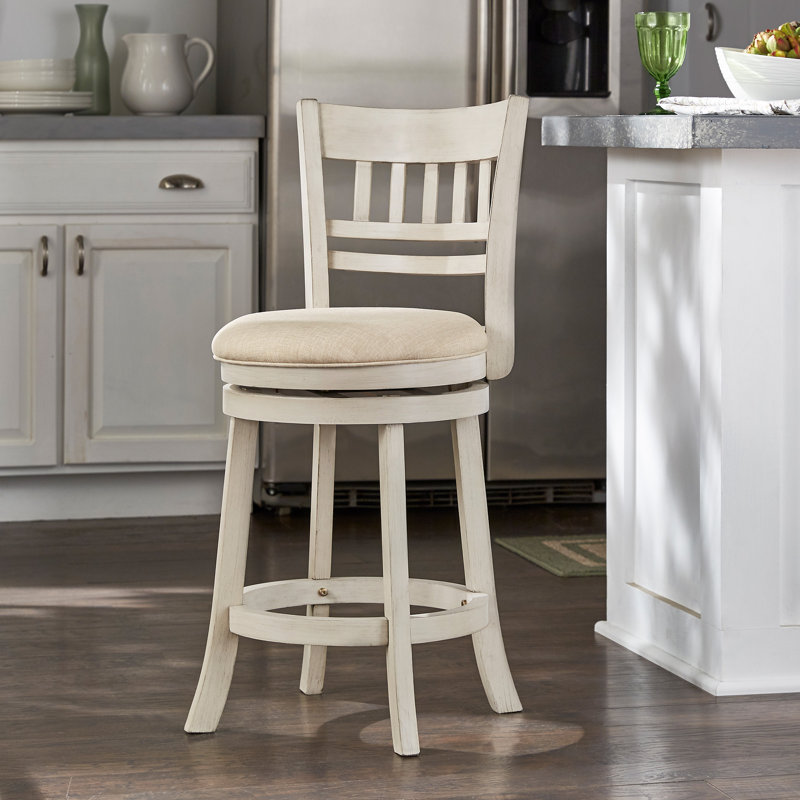 Tabouret de bar et de comptoir pivotant Amerah, Antique White, Lin beige, Tabouret de comptoir (hauteur du siège de 24,37 p