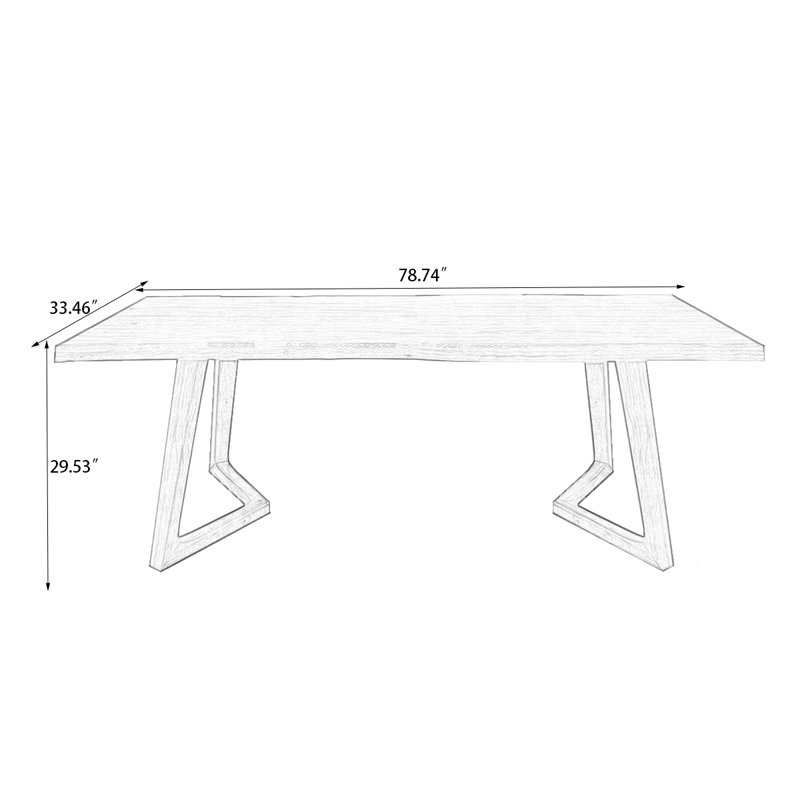Brown Rectangular Solid Wood Dining Table, 29.53"H x 78.74"L x 33.46"W