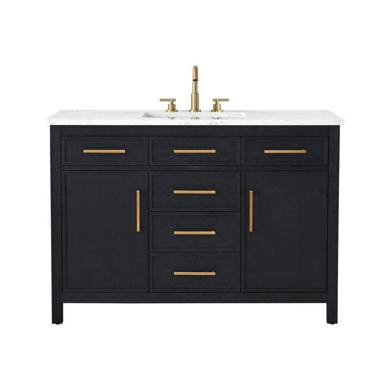 Meuble-lavabo simple 48 po Reajean, Ébène / bronze brossé