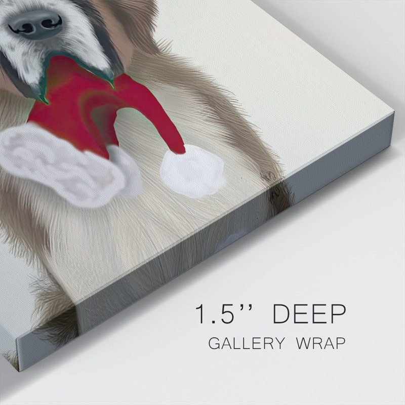 St Bernard et chapeau de Noël sur toile, H 16 po x l 16 po x P 1,5 po