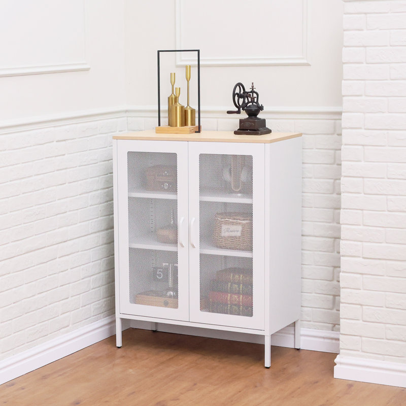 Armoire d'appoint en métal à 2 portes de 41,3 po de hauteur Wakeeny, Blanc