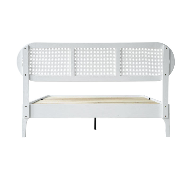 Caneva Full Size Platform Bed Frame - CAB-40-F with Wooden Headboard and Footboard, Center Metal Legs, 12 Sturdy Slats Support, Anti-Slip, Easy Set Up, No Box Spring Needed, Classic White Oak