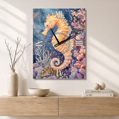 Hippocampe dans un jardin aquatique - Grande horloge murale côtière