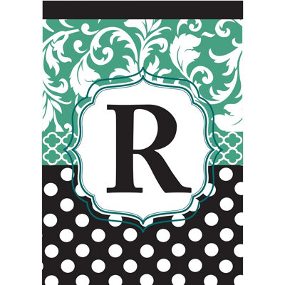 Drapeau monogramme-R noir turquoise 13 x 18