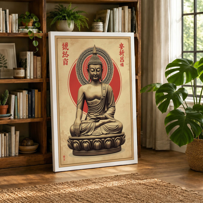 Buddha in Repose Japandi - Wrapped Canvas, 24x16 - 61.0 x 40.6 cm, Cream Border