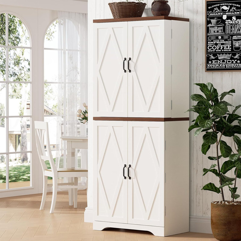 Winston Porter 72” Pantry Cabinet, Tall Kitchen Storage Cabinet with 2-Raw  Wine Rack, 10 Hooks & 6 Door Shelves | Wayfair