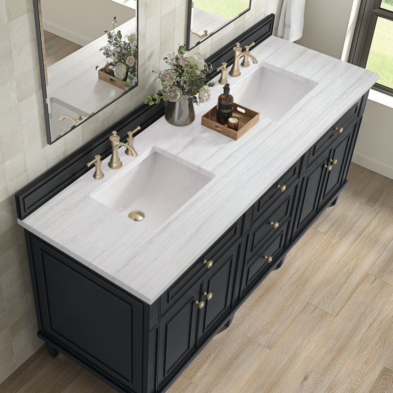 Lorelai 72'' W Double Vanity, Black Onyx, Carrara White, 8" Widespread