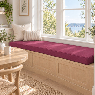 Coussin de banc d'extérieur personnalisé de 2,4 pouces d'épaisseur avec housse en lin synthétique, mousse haute résilience 75D, dessous antidérapant et passepoil simple
