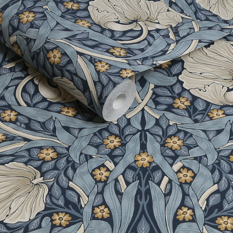 William Morris At Home SS24 Floral Wallpaper Double Roll, Pimpernel Blue