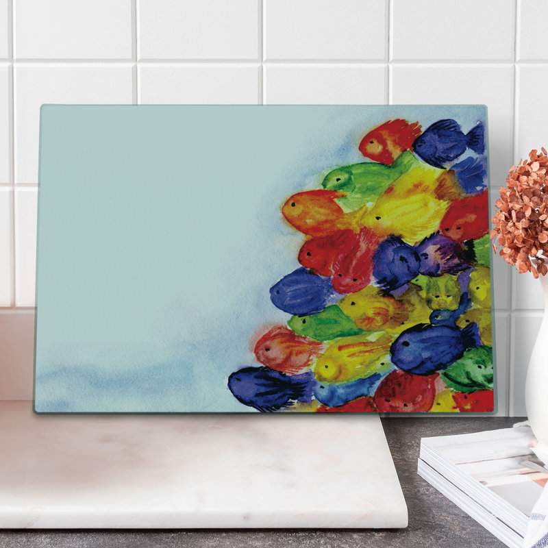Ambesonne Fish Cutting Board Large Size Watercolor Multicolor