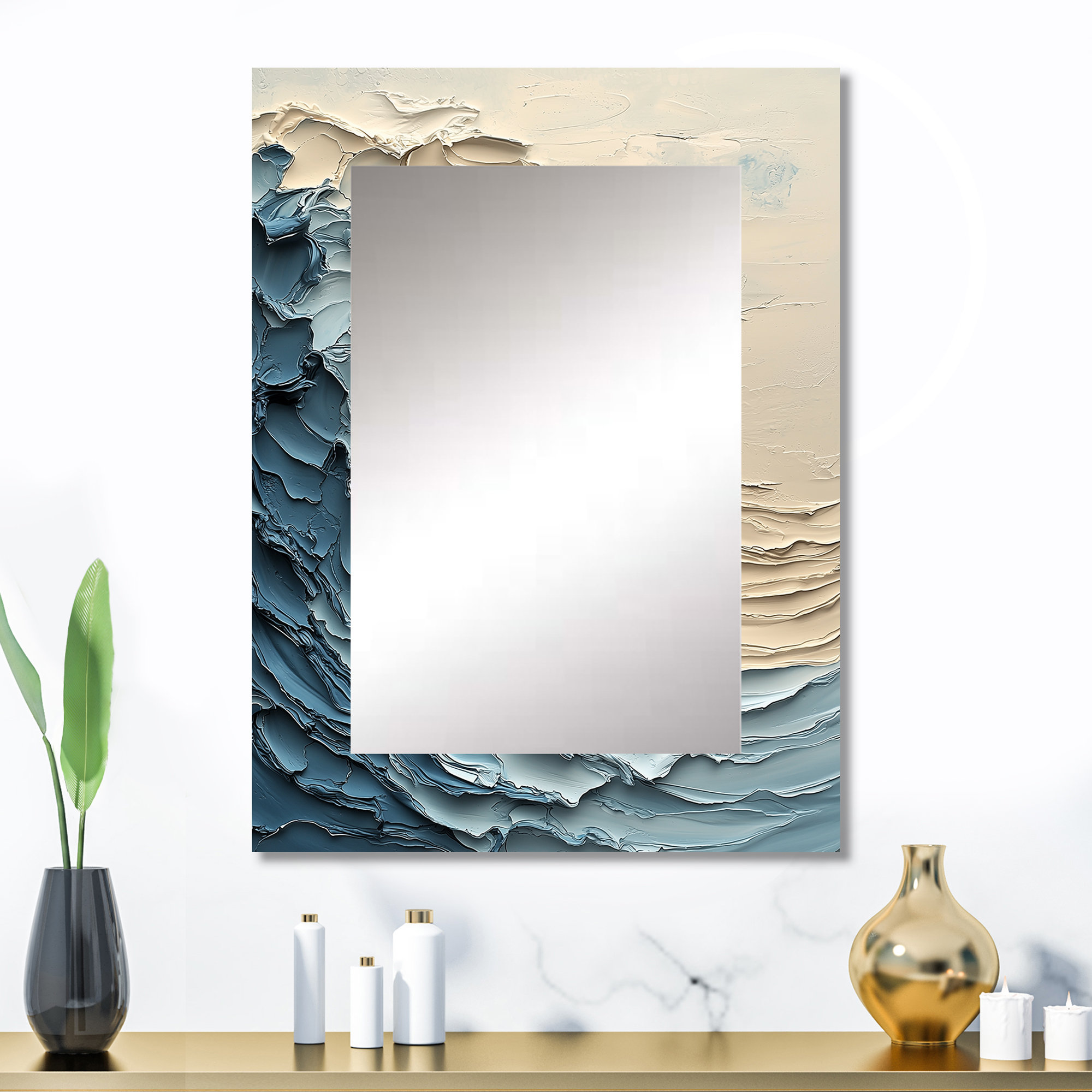 East Urban Home White And Blue Papercut Style Wave III - White Wall ...