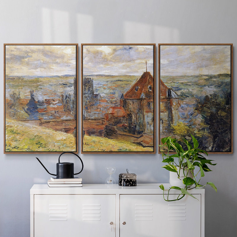 Dieppe, 1882, peinture sur toile 3 pièces, Cadre noyer, H 24 po x l 48 po