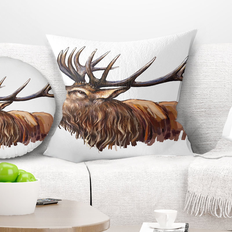 Tête de cerf - coussin imprimé animal, 16 po x 1 po, Coussin décoratif