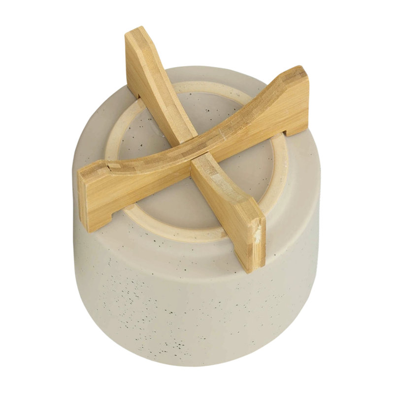 S/2 5/8" Planter W/ Wood Stand, Matte Beige