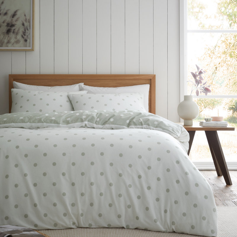 Brushed Polka Dot Cotton Reversible Duvet Cover Set, Green, Twin Duvet Cover + 1 Standard Pillowcase