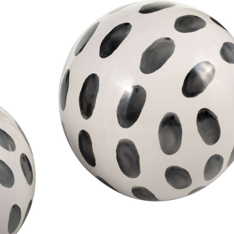 Orbs Stoneware Ceramic Modern Decorative Accent for Home Office Bedroom Living Room Set of 3 - 6", 5", 4" Black & White