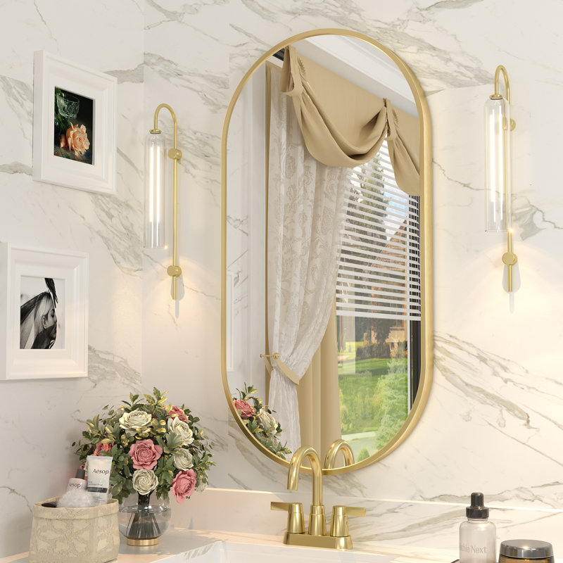 Miroir mural Amara, 40 po x 20 po, Or brossé