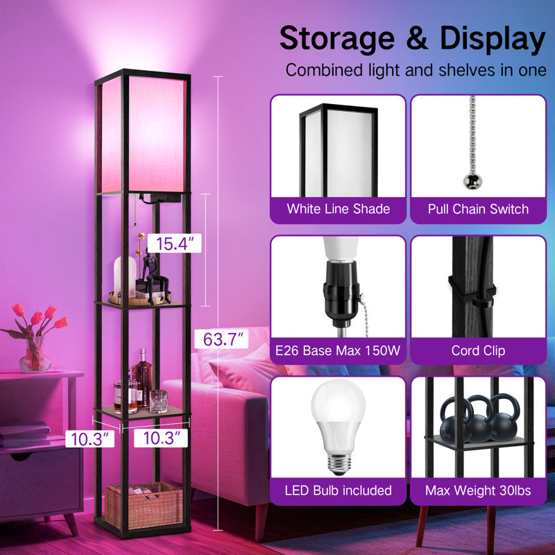 Nevaen 63'' Column Dimmable LED Floor Lamp with Remote&Shelves