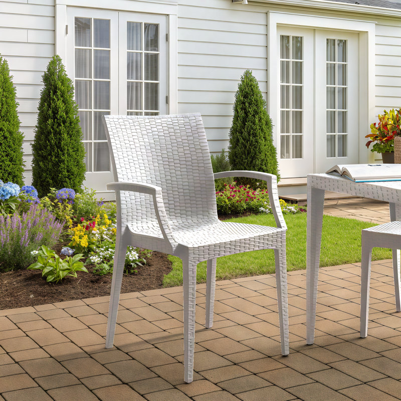 Fauteuil de patio empilable sans assemblage Mace - Chaise de salle à manger moderne en tissu toutes saisons imperméable et robuste