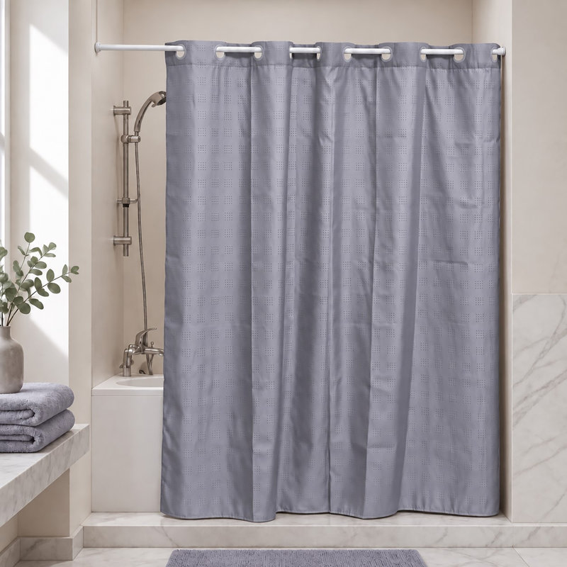 Cubic Hookless Extra Long Shower Curtain Polyester, Gray