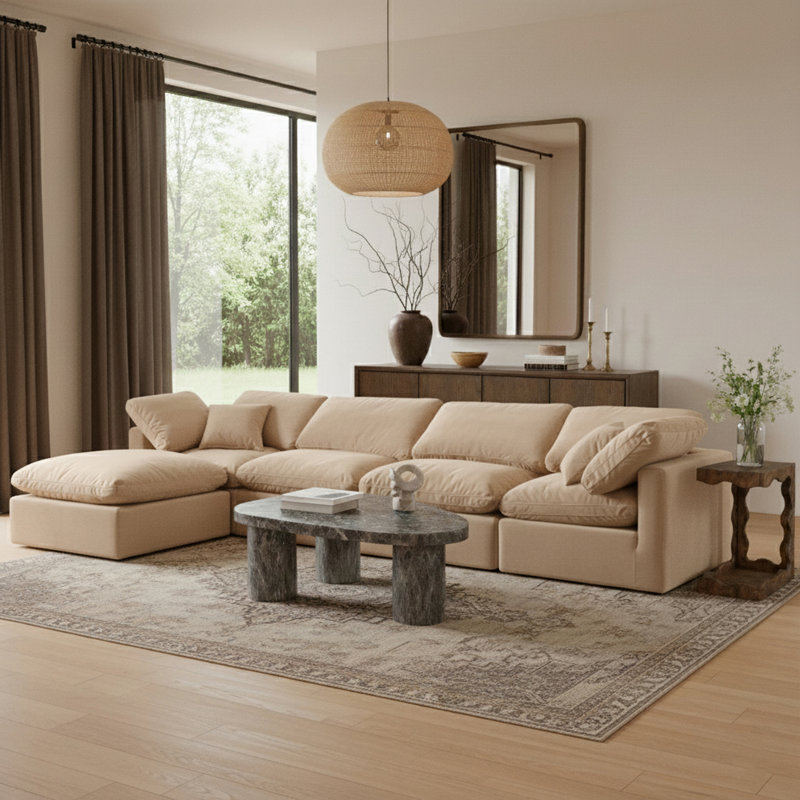 Canapé modulaire 5 pièces Itala, Velours beige