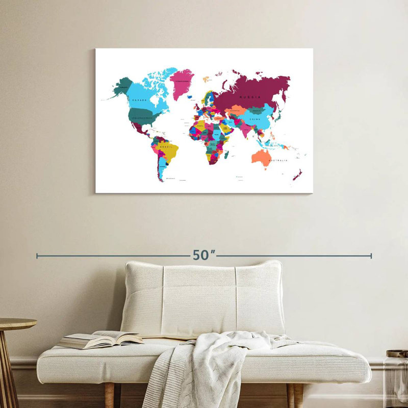 Aliaz Multicolored World Map, 26" H x 39" W