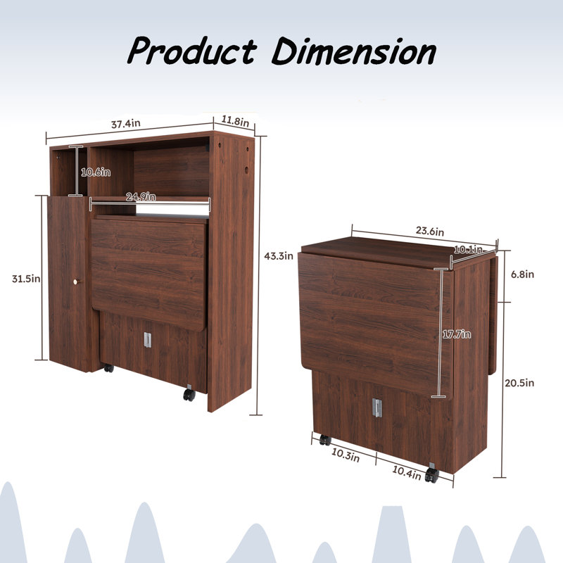 Multifunctional Folding Dining Table With Wall Mounted Sideboard