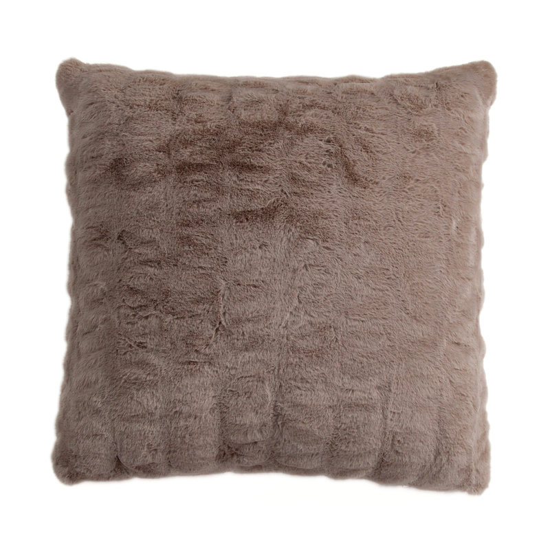 Ruched Rabbit Plush Solid Color Classic Modern Chic Euro Pillow with Down Insert 27x27 inch, Pink Blush