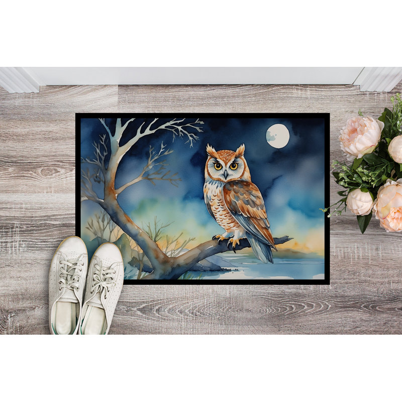 Owl Perched in Coastal Tree Doormat, 24" W x 36" L