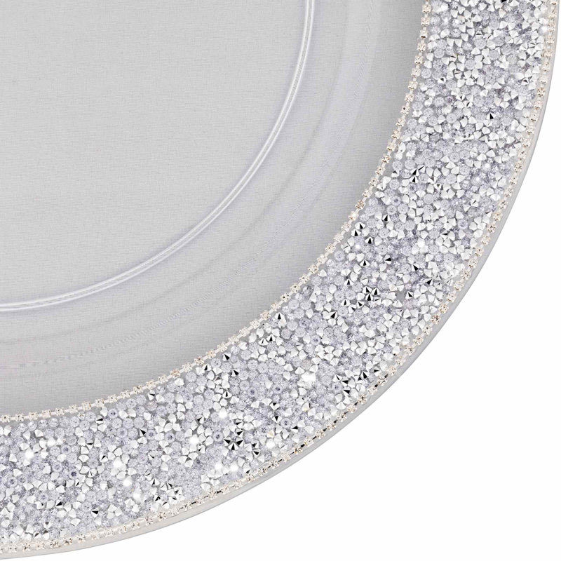 Plat de service lumineux en strass de 13 po Sparkles Home | Décoration de table ronde acrylique en acier inoxydable