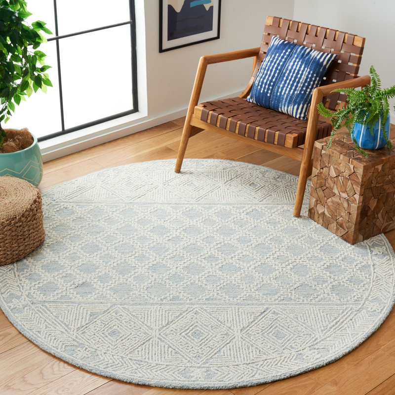 Tapis géométrique abstrait en laine touffeté à la main, Rond 6 pi