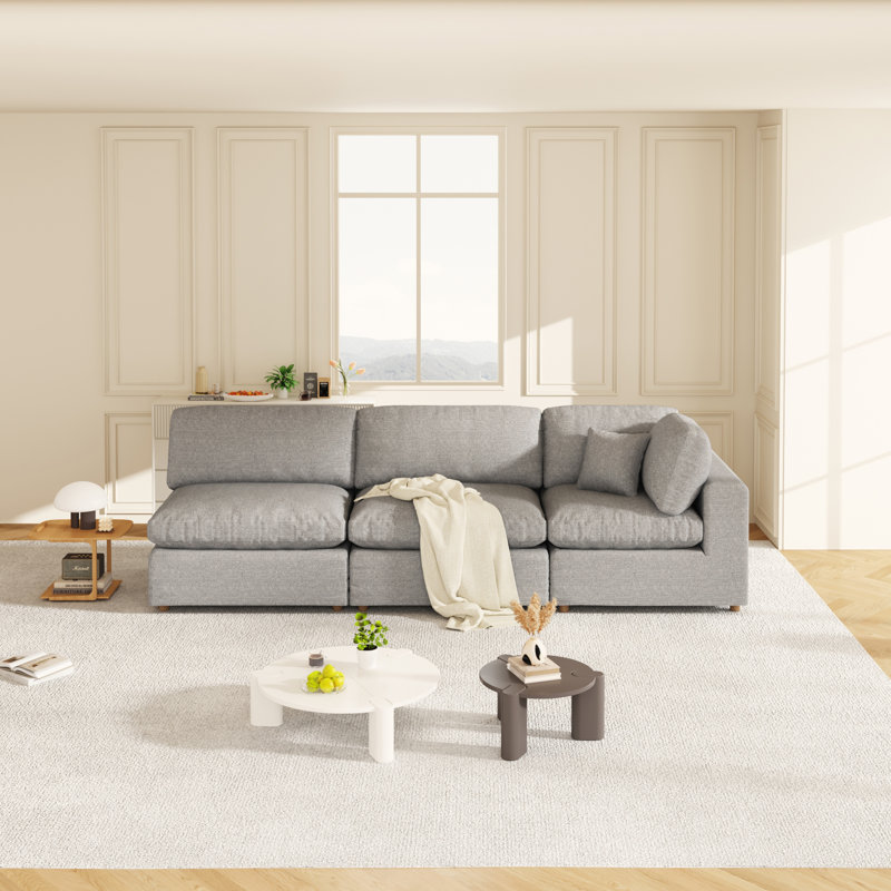 Jossa Upholstered Curved Sectional Right Hand Facing, Gray Linen Blend
