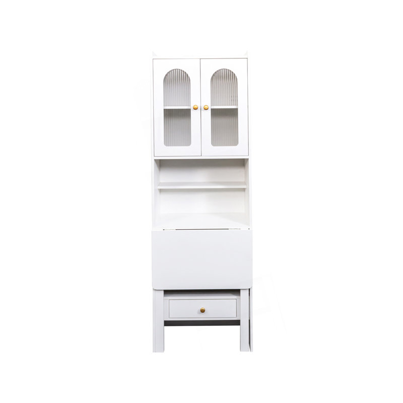 Fold-Out Convertible Writing Table,  Desk Cabinet With Shelf And Drawer Multi-Function Home Office Workstation, White