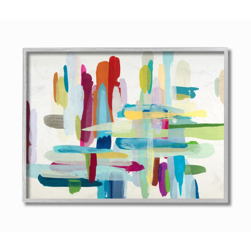 " Colorful Cross Hatch Abstraction " by Randy Hibberd, Farmhouse Gray Framed Giclee, 11" W x 14" H
