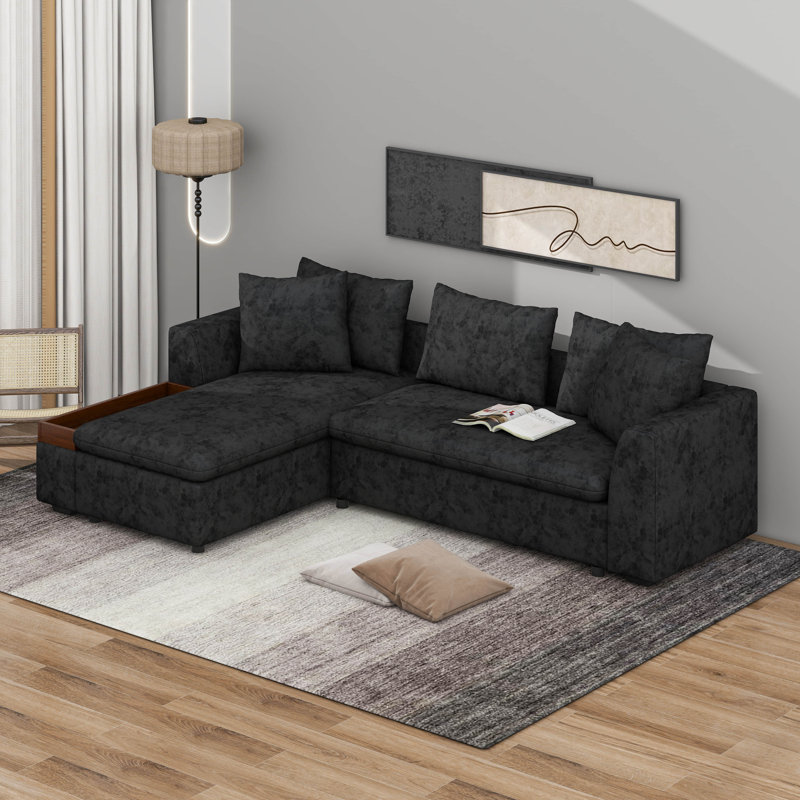Canapé modulaire avec canapé en L et compartiment de rangement en bois, Noir, noir, noir, noir