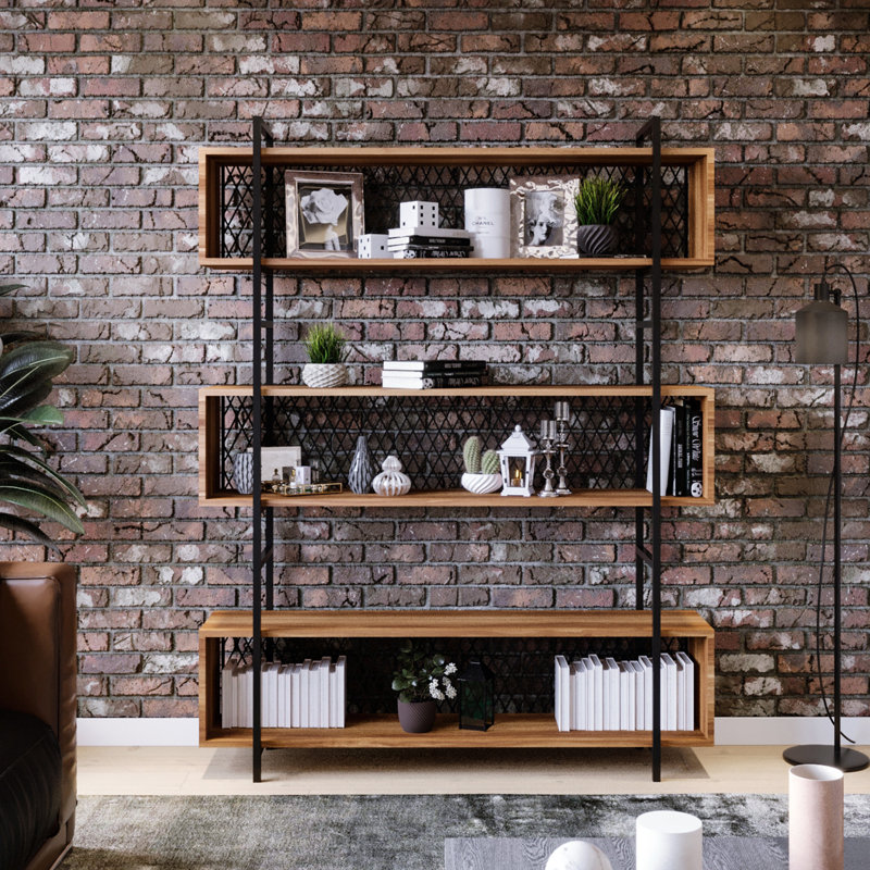 Lisette 180 cm H x 140 cm W Etagere Bookcase, Walnut