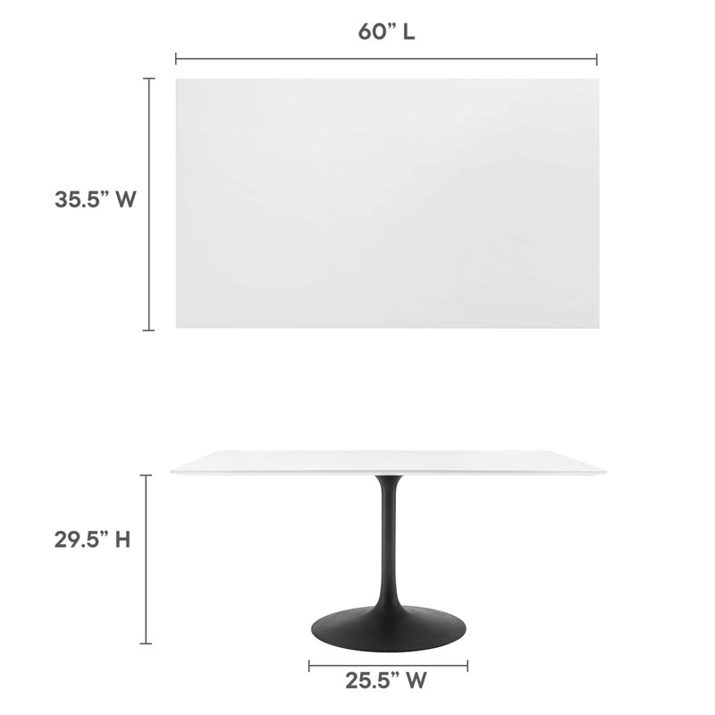 Lippa Rectangle Dining Table, Black, 29.5"H x 60"L x 35.5"W