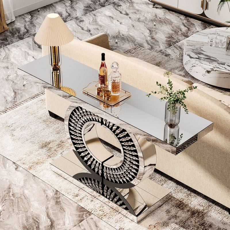 43.3-Inch Mirrored Console Table, Modern Entryway Table With Thickened Mirror Finish Tabletop