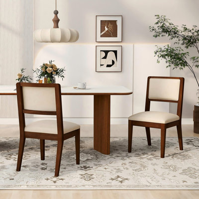Ensemble de 2 chaises de salle à manger compactes en bois d'hévéa, chaises de cuisine rembourrées en tissu de 18,5 pouces, chaises d'appoint ergonomiques pour petit appartement, cadre robuste facile à entretenir