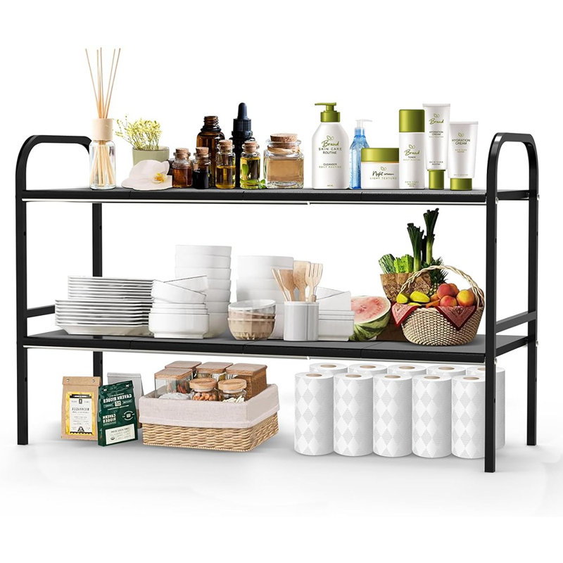 Expandable 2-Tier Under Sink Organizer With 8 Removable Plastic Boards, Tool-Free Installation, Black