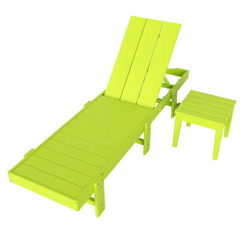 Joubert 77.6" Long Outdoor All-Weather Poly Reclining Single Chaise with Table, Lime