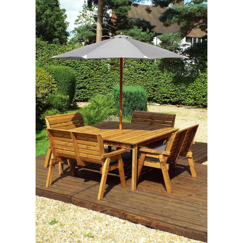 Franklin 8 - Person Wood Patio Dining Set with Square Table , Cushions Included, Grey