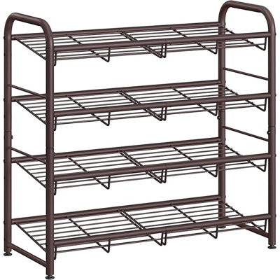 Songmics Shoe Rack, 4 Tier Shoe Organizer For Closet, Holds Up To 16 Pairs Of Shoes, Shoe Rack For Front Door Entrance, Metal Shoe Shelf With Adjustable Tilt Angle, For Entryway, Garage, Bronze