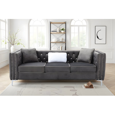 Lyon Velvet Gray Sofa