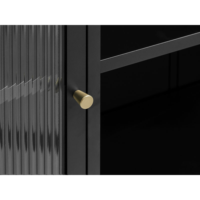 Black Steel and Glass 52'' Modern Sideboard with Gold Hardware