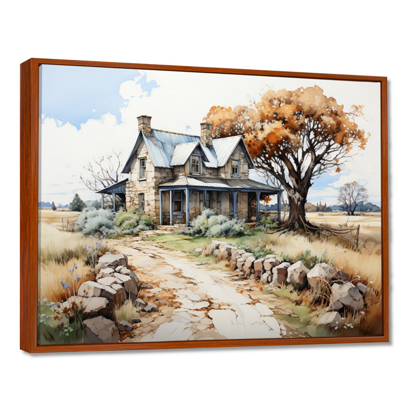 Farmhouse Patterns An II - Farm, art mural, 16" H x 32" W, Cadre flottant brun