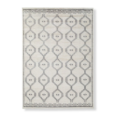 Cairo Wool Geometric Area Rug in Gray/Ivory