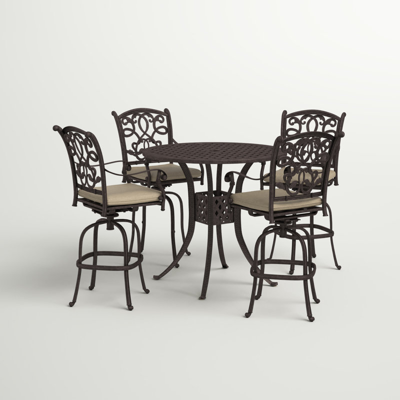Charlemont  5-Piece Patio Bar Set with Cushions and 42'' Round Bar Table