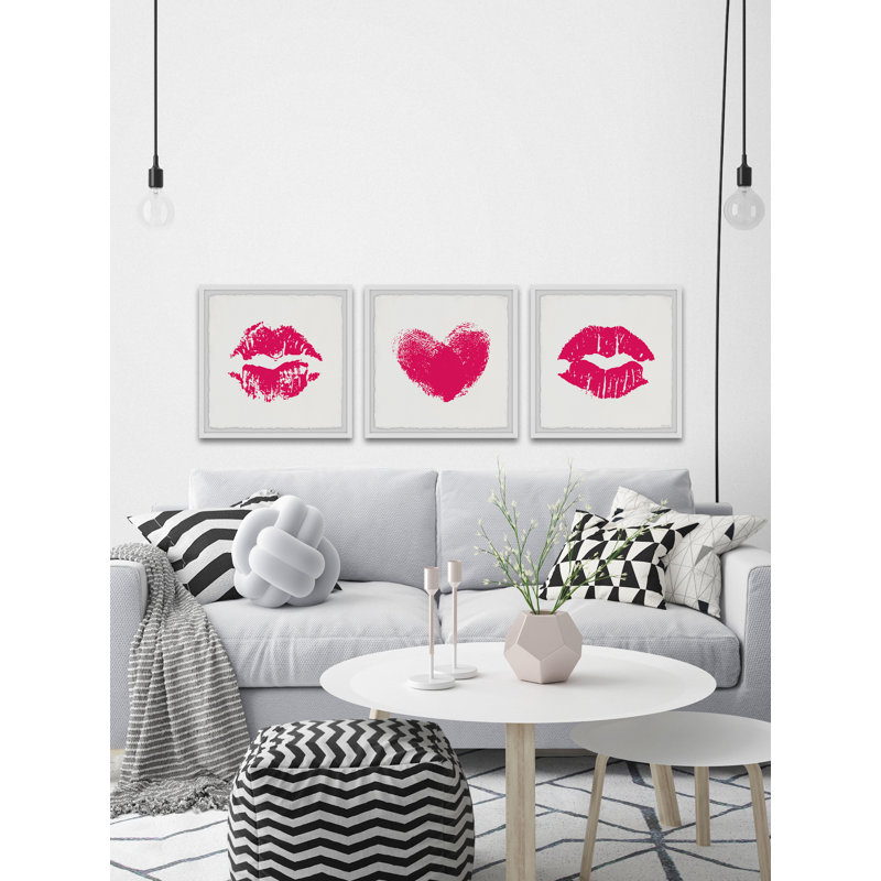 Lips And Hearts by Marmont Hill - 3 Piece Single Picture Frame Print Set, 45cm H x 45cm W x 3.81cm D